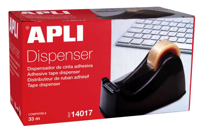 Apli Porta Cinta para Rollos de 33mm con Cuchilla Metálica Dentada - Color Negro