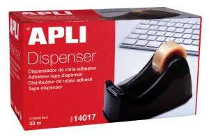 Apli Porta Cinta para Rollos de 33mm con Cuchilla Metálica Dentada - Color Negro