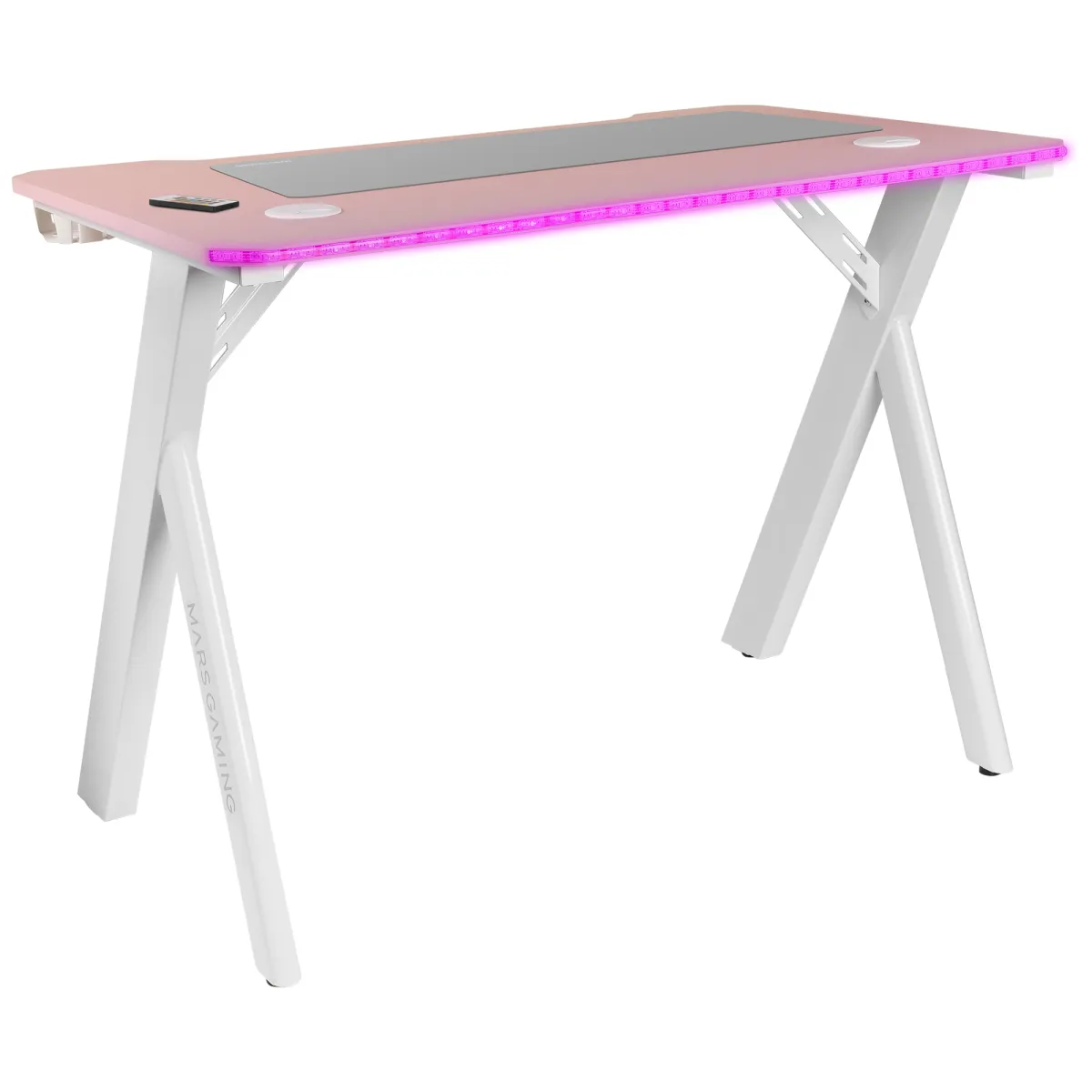 Mars Gaming Mesa MGD RGB Blanca 100x60cm Chasis Acero Altura 74cm Tablero Rosa
