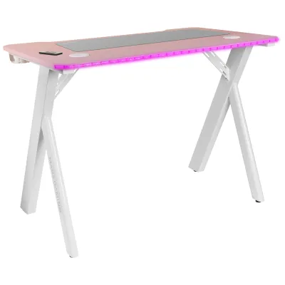 Mesa Mars Gaming Mgd Rgb Blanca Con Tablero Rosa Chasis Acero Tablero 100X60Cm Altura 74Cm Rgb