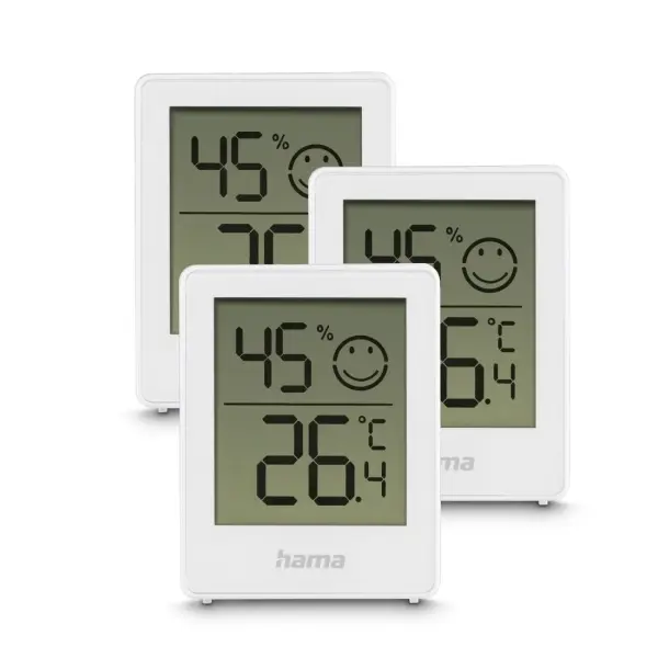 Hama Pack de 3 Medidores de Temperatura y Humedad Digitales para Interior, Color Blanco