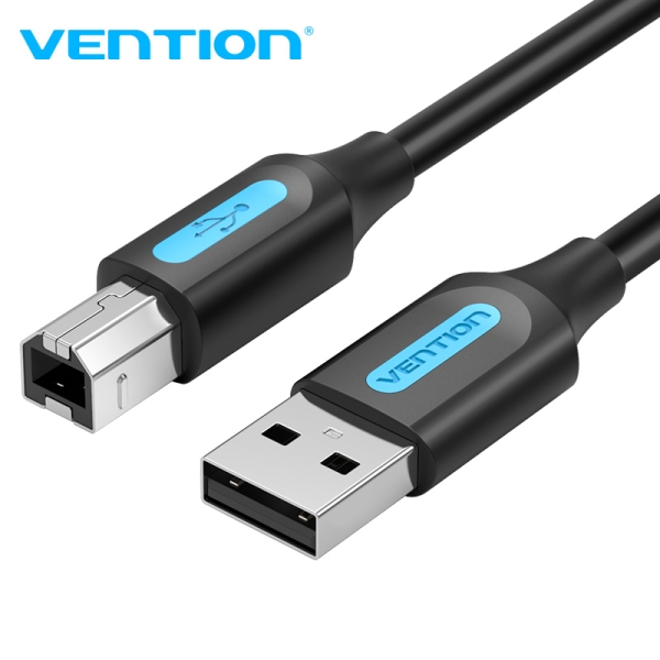 Vention Cable Usb 2.0 - Cobre Ofc Estañado - Alta Pureza - Corriente 2A - Conectores Tipo-B Y Tipo-A - Color Negro