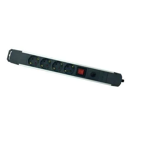 Elbat Regleta Alimentacion Aluminio - 4 Tomas Schuko - Interruptor On/Off - Proteccion De Sobrecarga - Cable De 1.50M