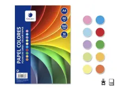 Golden Pack con 100 Hojas de Papel de Colores A4 80gr - 10 Hojas por Color - Colores Surtidos