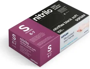 Santex Nitriflex Black Soft Pack 100 Guantes Nitrilo Examen Talla S 3.5g Sin Polvo Latex Free