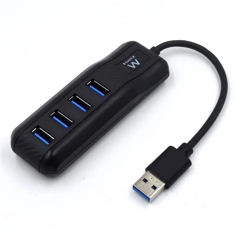 Ewent Hub 4 Puertos USB 3.2 - Cable 15 cm - Velocidad de Transferencia 5 Gbps - Negro