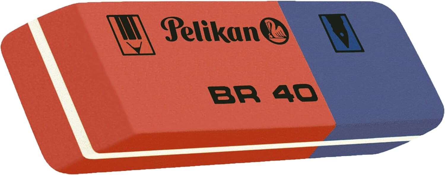 Pelikan Caja De 40 Gomas Br40 - Doble Funcion Para Tinta Y Lapiz - Alta Calidad - Resistente - Precision En El Borrado - Color Azul/Rojo