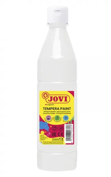 Jovi Tempera Paint 500ml - Base Agua, Alto Poder Cubriente, Secado Rápido, Color Blanco