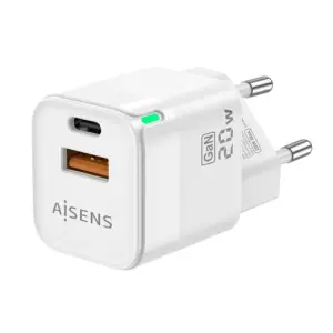 AISENS CARGADOR GAN 20W, 1XUSB-C PD3.0 QC4.0, 1XUSB-A QC3.0, BLANCO