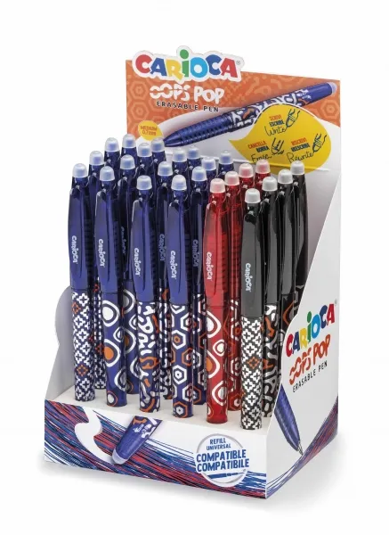 Carioca Oops Pop Expositor De 24 Boligrafos Borrables - Termo Sensible - Empuñadura Texturizada - Punta De Ø 0.7Mm - Doble Goma - Recambios Compatibles - Colores Surtidos