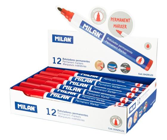 Milan Rotulador Permanente Punta Redonda Ø4Mm Rojo Caja 12 Ud