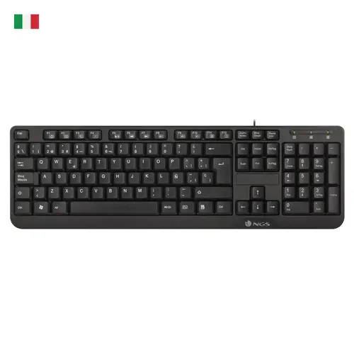 NGS Teclado Multimedia QWERTY Italiano con 12 Teclas - Cable de 1.4m - Negro