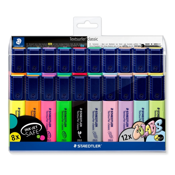 Staedtler Textsurfer Classic 364 Pack De 20 Marcadores Fluorescentes - Punta Biselada 1 - 5Mm Aprox - Secado Rapido - Colores Surtidos