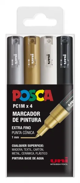 POSCA Estuche 4 Marcadores PC-1M/4C Punta Fina 0.7mm No Permanente