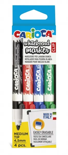Carioca Pack de 4 Rotuladores Borrables para Pizarras Blancas - Punta Media Ø 4.5mm - Secado Rápido - Varios Colores