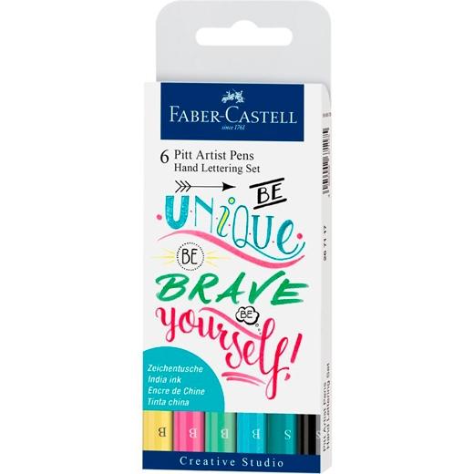 Faber Castell Rotuladores Pitt Artist Pen Hand Lettering Superfina/Pincel C/Surtidos Pastel Estuche 6 Ud