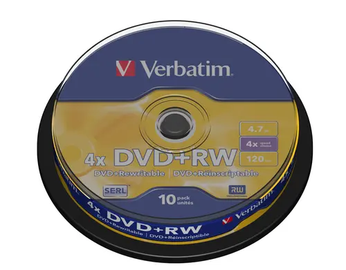 Verbatim Dvd+Rw, 4.7Gb, 4X, 10 Pack Spindle, Superficie Matt Silver