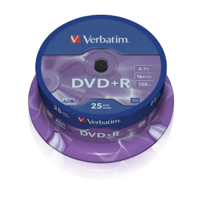 Verbatim DVD+R 4.7GB 16X 25 Pack Spindle Superficie Mate Plata