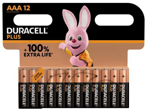Duracell Pilas Alcalinas AAA LR03 Plus Power 1.5V Blister 12 Unidades