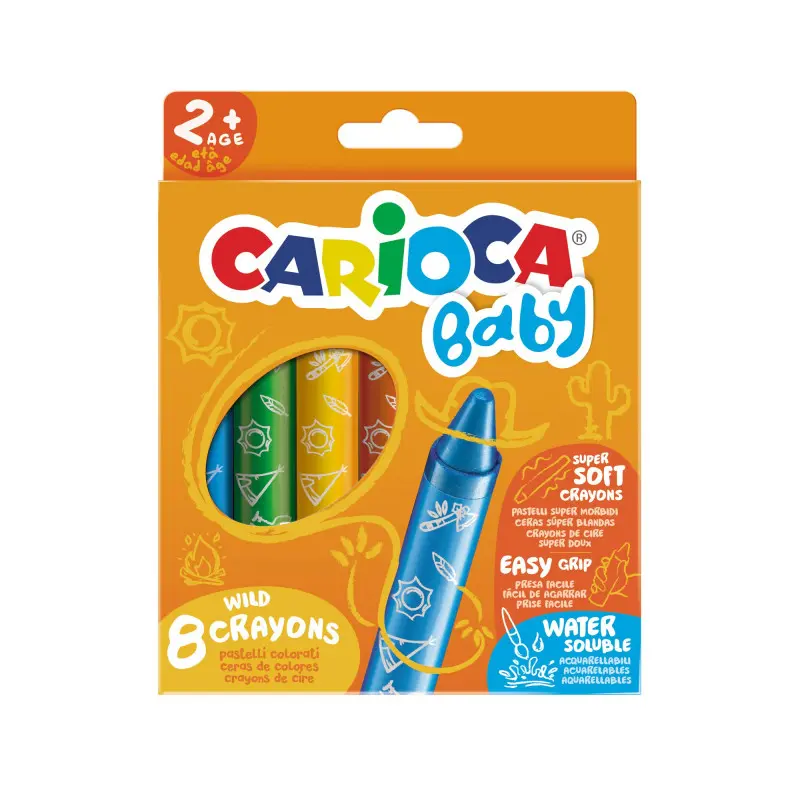 Carioca Pack de 8 Ceras Baby 2+ - Super Suaves y Lavables - Colores Brillantes