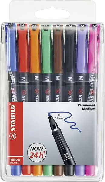 Stabilo OHPen Pack de 8 Rotuladores Permanentes Punta Media 1mm Colores Surtidos