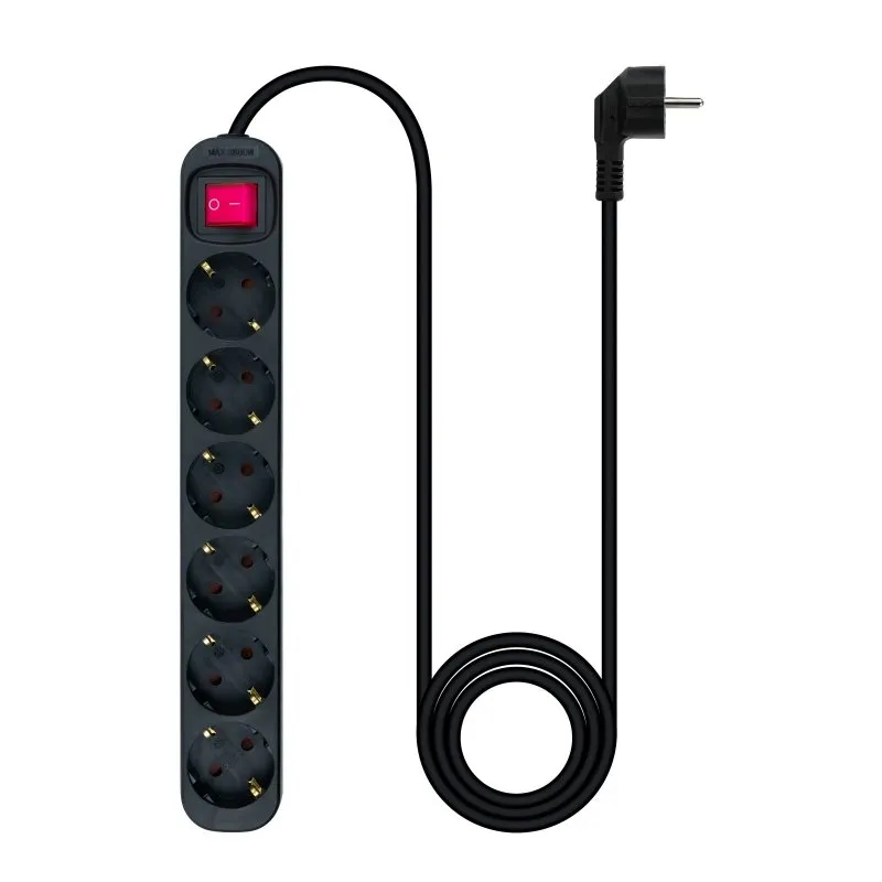 Nanocable Regleta De Protección 6 Shuckos 1.40m Con Interruptor On/Off Color Negro