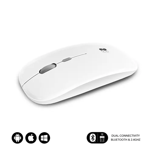 Subblim Ratón Óptico Inalámbrico 2.4G Y Bluetooth Dual Flat Mouse Recargable Blanco