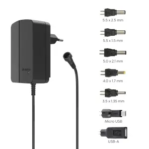 Hama Fuente de Alimentación Multidispositivo 18W 12V 1.5A con 7 Adaptadores y LED Negro