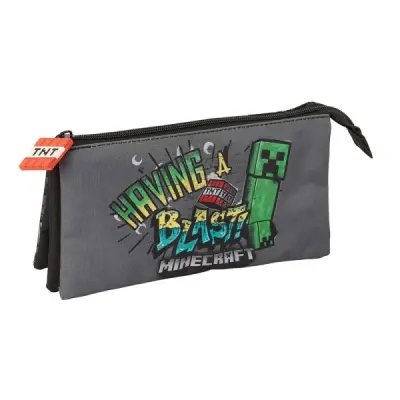 Safta Portatodo Minecraft Graffiti 3 Compartimentos 22x12x3cm Color Gris