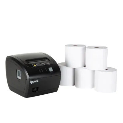Iggual Kit Impresora Térmica TP7001 con 5 Rollos de Papel de 80 mm