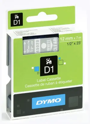 Dymo Cinta Transferencia Térmica D1 12mm x 7m Blanco sobre Transparente