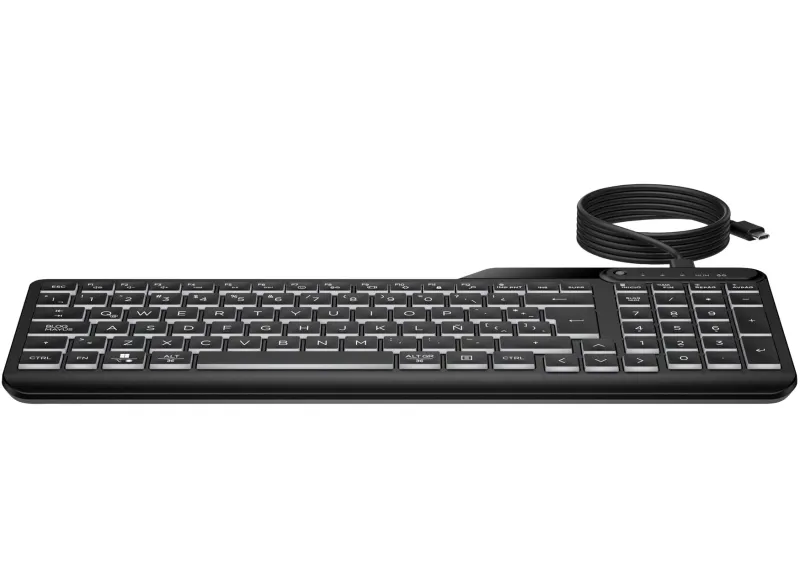 Hp 405 Teclado Usb Retroiluminado - 12 Teclas Programables - Retroiluminacion Led Blanca Con 3 Niveles - Teclas Silenciosas De Perfil Bajo - Inclinacion Ajustable - Resistente A Derrames - Color Negro