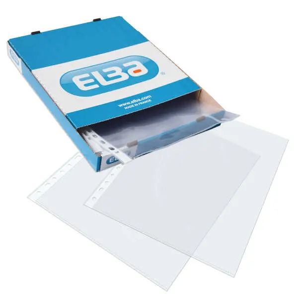Elba Pack de 100 Fundas Multitaladro PP 105 Micras Tamaño Folio Acabado Cristal