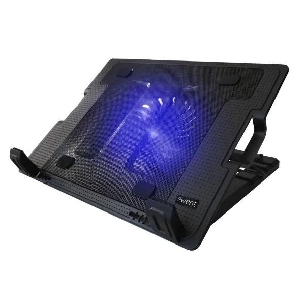 Ewent Soporte Para Portatil - Ventilador Grande Silencioso Hasta 17" - 2 Puertos Usb - Color Negro