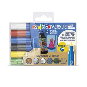 Carioca Pack de 6 Marcadores de Pintura Acrílica Punta Maxi Tinta a Base de Agua