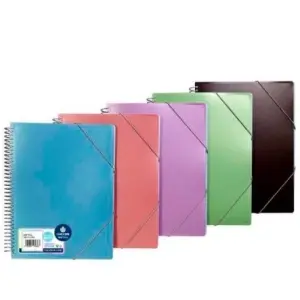 Carchivo Carpeta Metal Espiral PP 30 Fundas A4 Cierre con Gomas Colores Surtidos