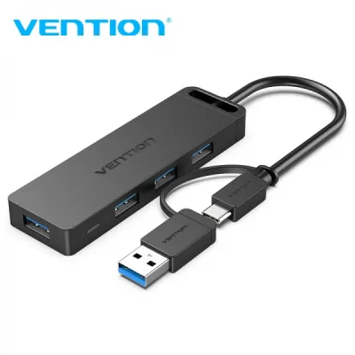 Vention HUB 5 En 1 USB 3.0 Y USB-C A 4xUSB/USB-C PD - 0.15m - Negro
