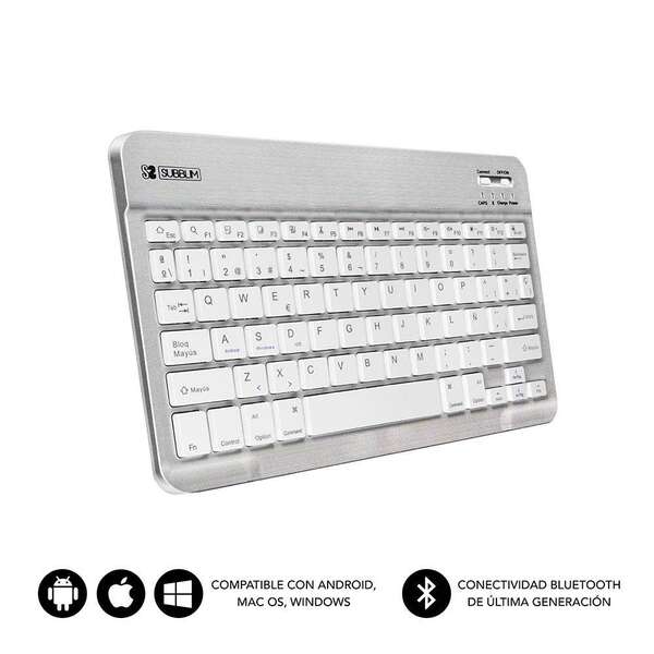 Subblim Teclado Smart Bluetooth - Ultrafino Y Ultraligero - Conectividad Wireless Bluetooth 30 - Compatible Con Apple, Android, Windows Y Smart Tv - Diseño Slim De 6Mm - Teclas Tipo Chiclet - Bateria De Larga Duracion - Color Plata