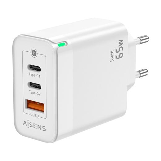 Aisens Cargador Gan 65W, 2Xusb-C Pd3.0 Qc4.0, 1Xusb-A Qc3.0, Blanco