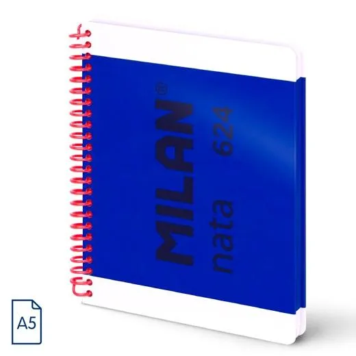 Milan Cuaderno Espiral A5 80H 95Gr 5X5Mm Tapa Dura Colección Nata® 624 Since 1918 Azul