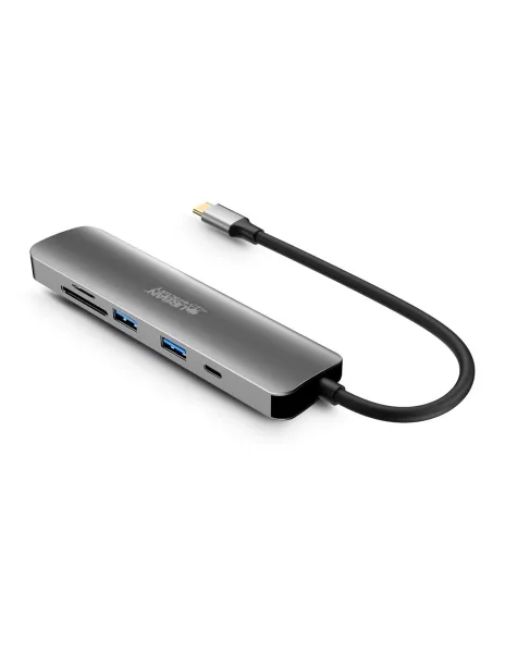 Urban Factory Hubee Hub 6 En 1 - Usb-C Macho - Usb-A/Hdmi/Usb-C/Sd/Msd Hembra - 100W Pd - Color Gris Metal