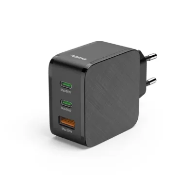 Hama Cargador de Pared 65W con 2x USB-C y USB-A Power Delivery Qualcomm Negro