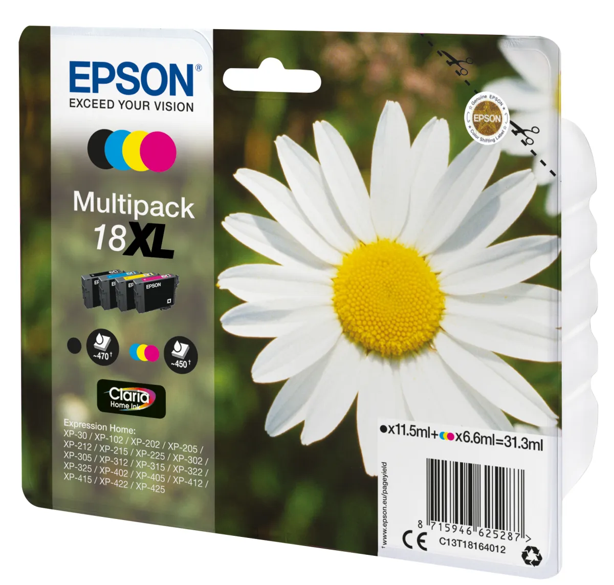 Epson T1816 (18XL) Pack de 4 Cartuchos de Tinta Originales