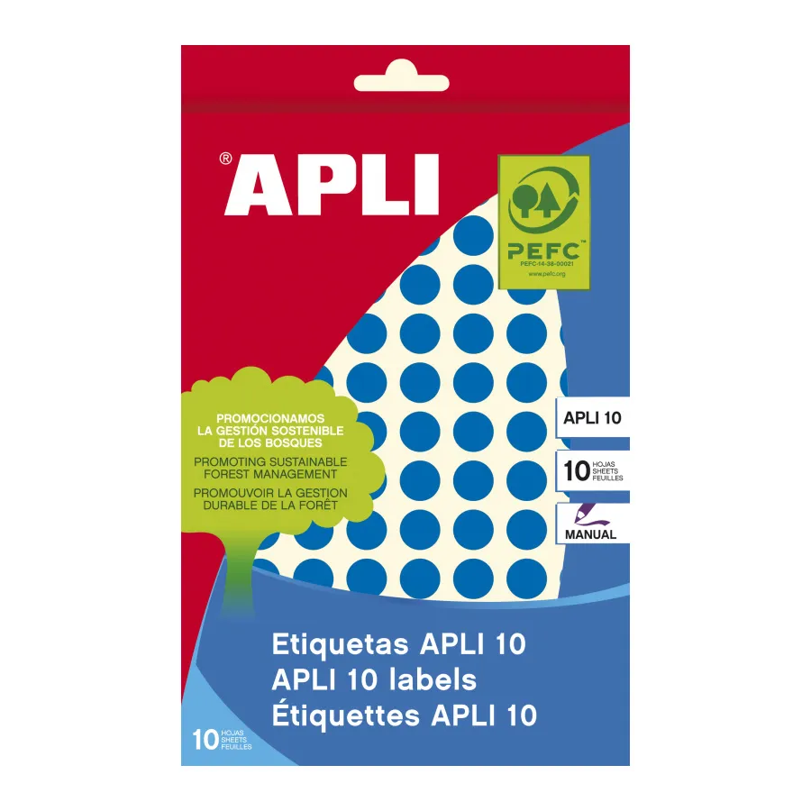 Apli Etiquetas Azules Ø 10mm - 10 Piezas en 8 Hojas