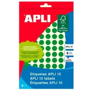 Apli Etiquetas Adhesivas Circulares Ø10mm Escritura Manual 126 x 8H Verde