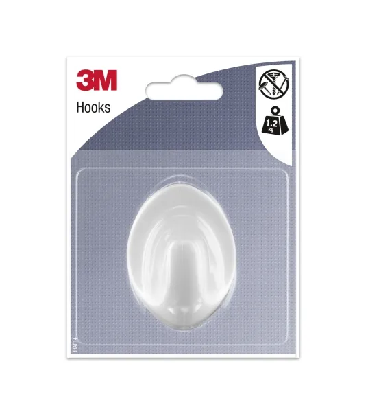 3M Gancho Adhesivo Ovalado - Grande - Soporta Hasta 1.2Kg - Color Blanco