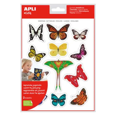 Apli Gomets Temáticos Realistas Mariposas - 24 Unidades - Adhesivo Removible
