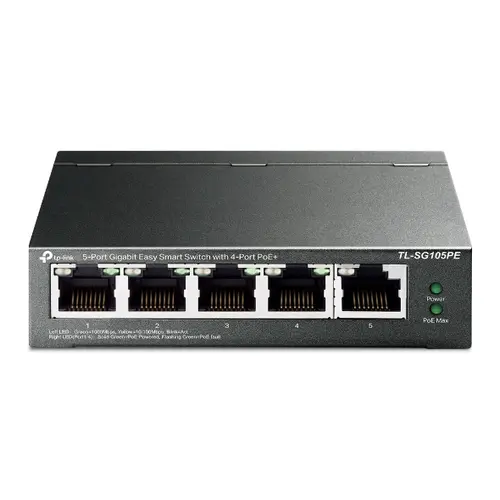 Switch Semigestionables Poe+ Tp-Link Sg105Pe 5P Gigabit 4P Poe+ Total Poe 65W Carcasa Metalica