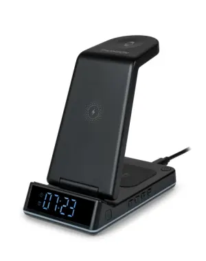 Thomson CL750IS Estación de Carga Inalámbrica 4 en 1 con Reloj Despertador y Luz Nocturna - Negro