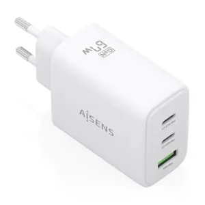 Aisens Cargador GAN 67W - 2x USB-C PD3.0 QC4.0 - 1x USB-A QC3.0 - Blanco